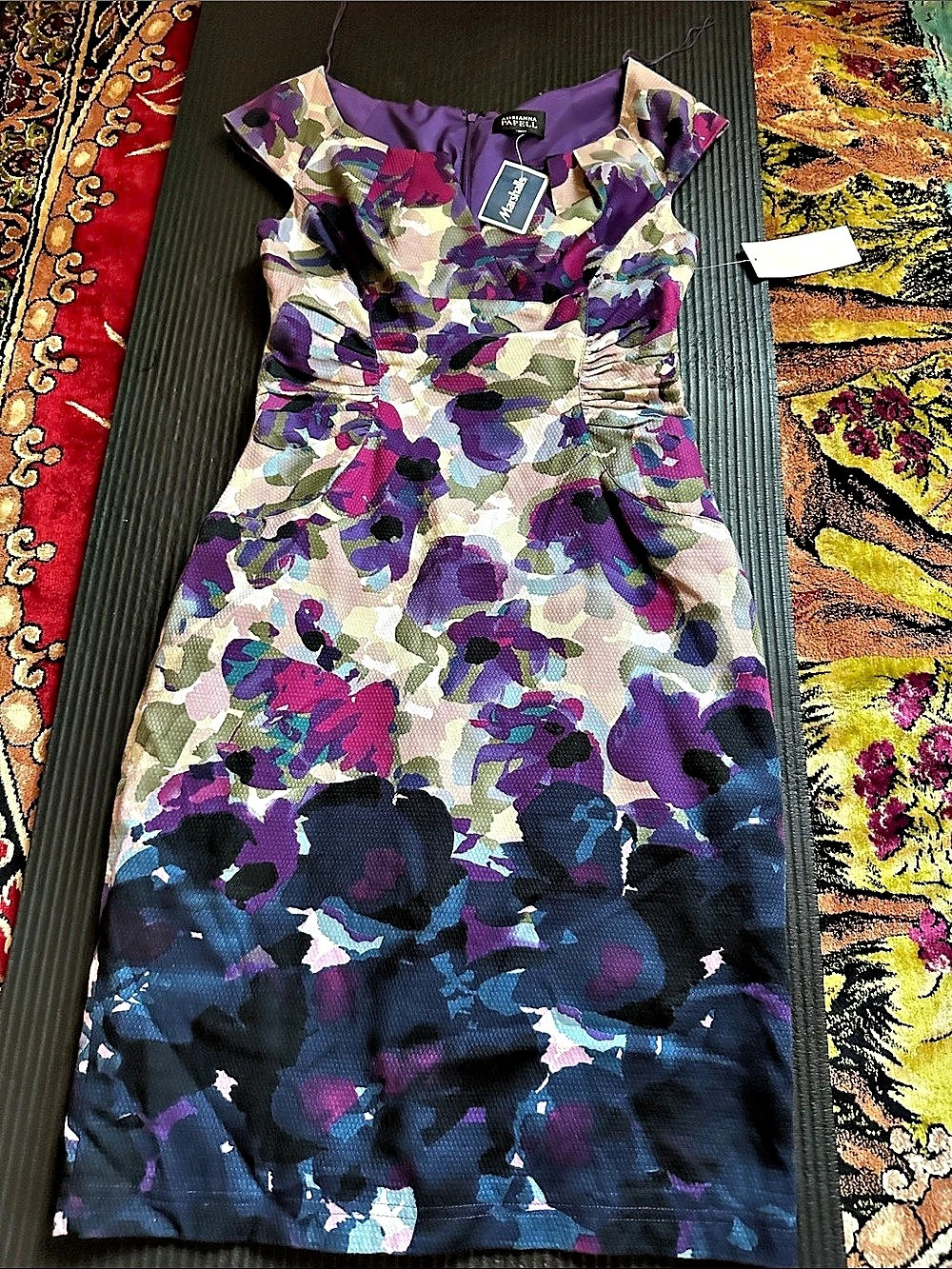 Adrianna Papell Floral Midi Dress in Purple & Blue Size 8 NWT